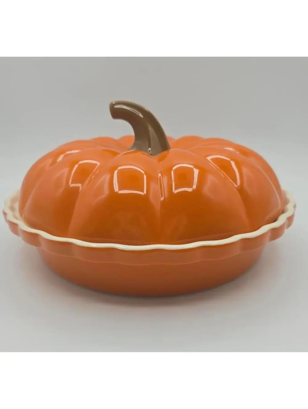 Ceramic Pumpkin Covered Pie Dish Bakeware Orange Fall Thanksgiving Decor 9